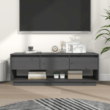 vidaXL Έπιπλο Τηλεόρασης Γκρι 110,5x34x40cm από Μασίφ Ξύλο Πεύκου