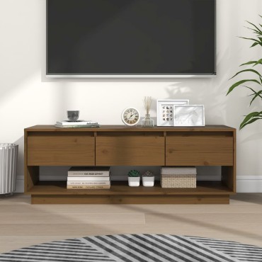 vidaXL Έπιπλο Τηλεόρασης Καφέ Μελί 110,5x34x40cm από Μασίφ Ξύλο Πεύκου