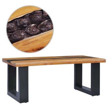 vidaXL Τραπεζάκι Σαλονιού 100x50x40cm Μασίφ Ξύλο Teak / Συνθ. Ρητίνη 1 τεμ.