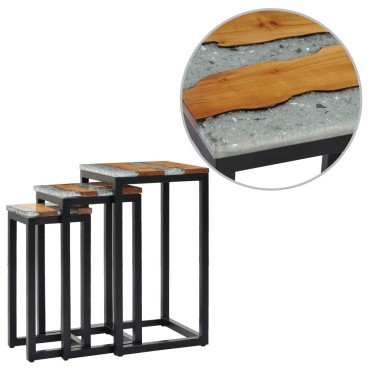 vidaXL Τραπεζάκια Ζιγκόν 3 τεμ. από Μασίφ Ξύλο Teak / Συνθετική Ρητίνη 39x39x70cm