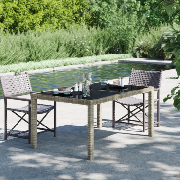 vidaXL Τραπέζι Κήπου Γκρι 150x90x75cm Συνθετικό Ρατάν/Ψημένο Γυαλί 1 τεμ.