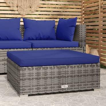 vidaXL Υποπόδιο Κήπου Γκρι 70x70x30cm Συνθετικό Ρατάν με Μαξιλάρι 1 τεμ. Γωνιακός