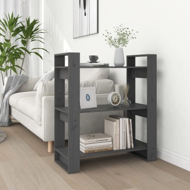 vidaXL Βιβλιοθήκη/Διαχωριστικό Χώρου Γκρι 80x35x91cm Μασίφ Πεύκο 1 τεμ.