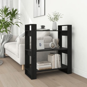 vidaXL Βιβλιοθήκη/Διαχωριστικό Χώρου Μαύρο 80x35x91cm Μασίφ Πεύκο 1 τεμ.