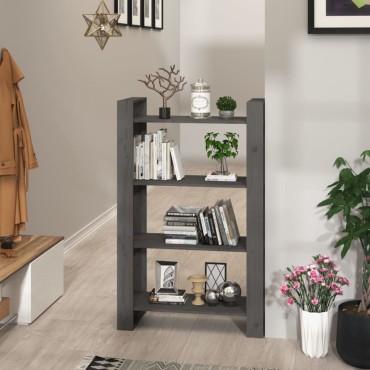 vidaXL Βιβλιοθήκη/Διαχωριστικό Χώρου Γκρι 80x35x125cm Μασίφ Πεύκο 1 τεμ.