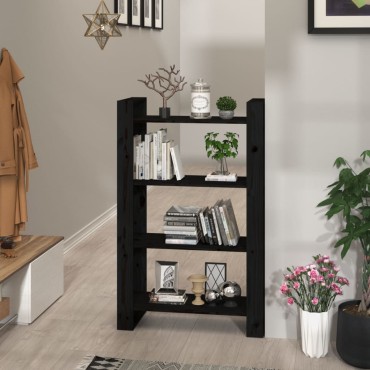 vidaXL Βιβλιοθήκη/Διαχωριστικό Χώρου Μαύρο 80x35x125cm Μασίφ Πεύκο 1 τεμ.