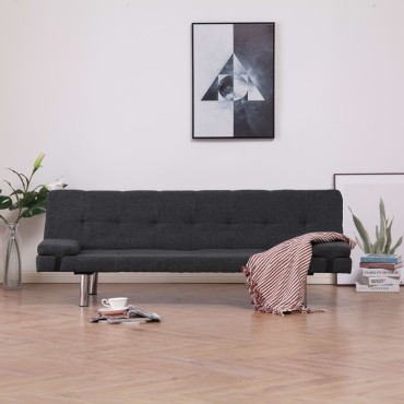 vidaXL Καναπές - Κρεβάτι με Δύο Μαξιλάρια Σκούρο Γκρι από Πολυεστέρα 168x77x(61,5 / 64 / 66)cm 1 τεμ. Γωνιακός
