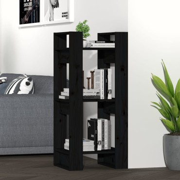 vidaXL Βιβλιοθήκη/Διαχωριστικό Χώρου Μαύρο 41x35x91cm Μασίφ Πεύκο 1 τεμ.