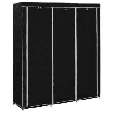 282453 vidaXL Wardrobe with Compartments and Rods Black 150x45x175cm Fabric