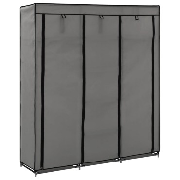 282456 vidaXL Wardrobe with Compartments and Rods Grey 150x45x175cm Fabric