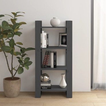 vidaXL Βιβλιοθήκη/Διαχωριστικό Χώρου Γκρι 60x35x125cm Μασίφ Ξύλο 1 τεμ.