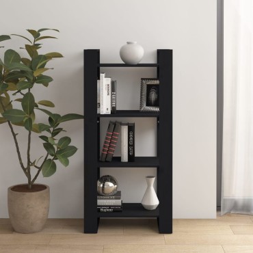 vidaXL Βιβλιοθήκη/Διαχωριστικό Χώρου Μαύρο 60x35x125cm Μασίφ Ξύλο 1 τεμ.