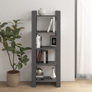 vidaXL Βιβλιοθήκη/Διαχωριστικό Χώρου Γκρι 60x35x160cm Μασίφ Ξύλο 1 τεμ.