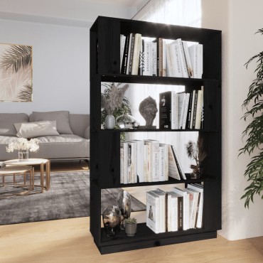 vidaXL Βιβλιοθήκη/Διαχωριστικό Χώρου Μαύρο 80x25x132cm Μασίφ Πεύκο 1 τεμ.