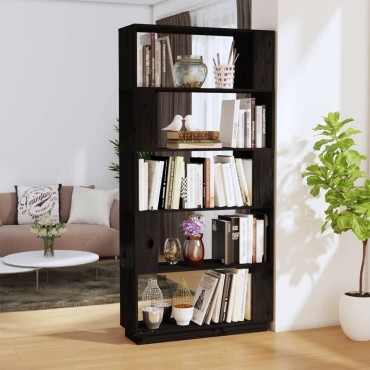 vidaXL Βιβλιοθήκη/Διαχωριστικό Χώρου Μαύρο 80x25x163,5cm Μασίφ Πεύκο 1 τεμ.