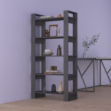 vidaXL Βιβλιοθήκη/Διαχωριστικό Χώρου Γκρι 80x35x160cm Μασίφ Ξύλο 1 τεμ.
