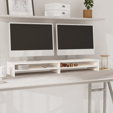 vidaXL Βάση Οθόνης Λευκή 100x24x13cm από Μασίφ Ξύλο Πεύκου