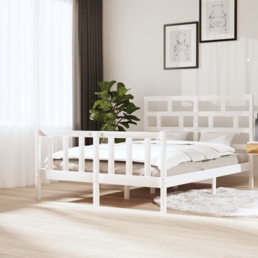 vidaXL Πλαίσιο Κρεβατιού Λευκό 160x200cm από Μασίφ Ξύλο Πεύκου 1 τεμ. - Διπλό