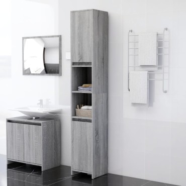 vidaXL Ντουλάπι Μπάνιου Γκρι Sonoma 30x30x183,5cm Επεξεργασμένο Ξύλο