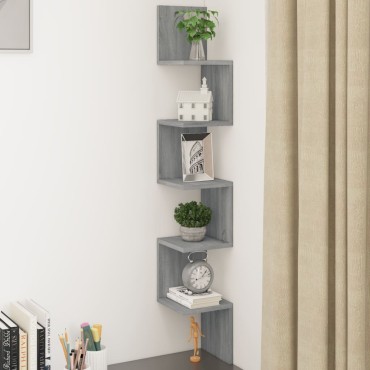 vidaXL Γωνιακή Ραφιέρα Τοίχου Γκρι Sonoma 20x20x127,5cm Επεξερ. Ξύλο 1 τεμ.