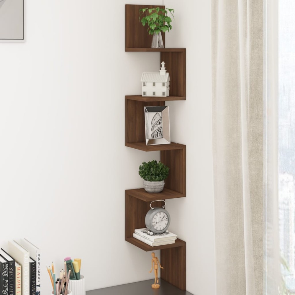 vidaXL Γωνιακή Ραφιέρα Τοίχου Καφέ Δρυς 20x20x127,5cm Επεξεργ. Ξύλο 1 τεμ.