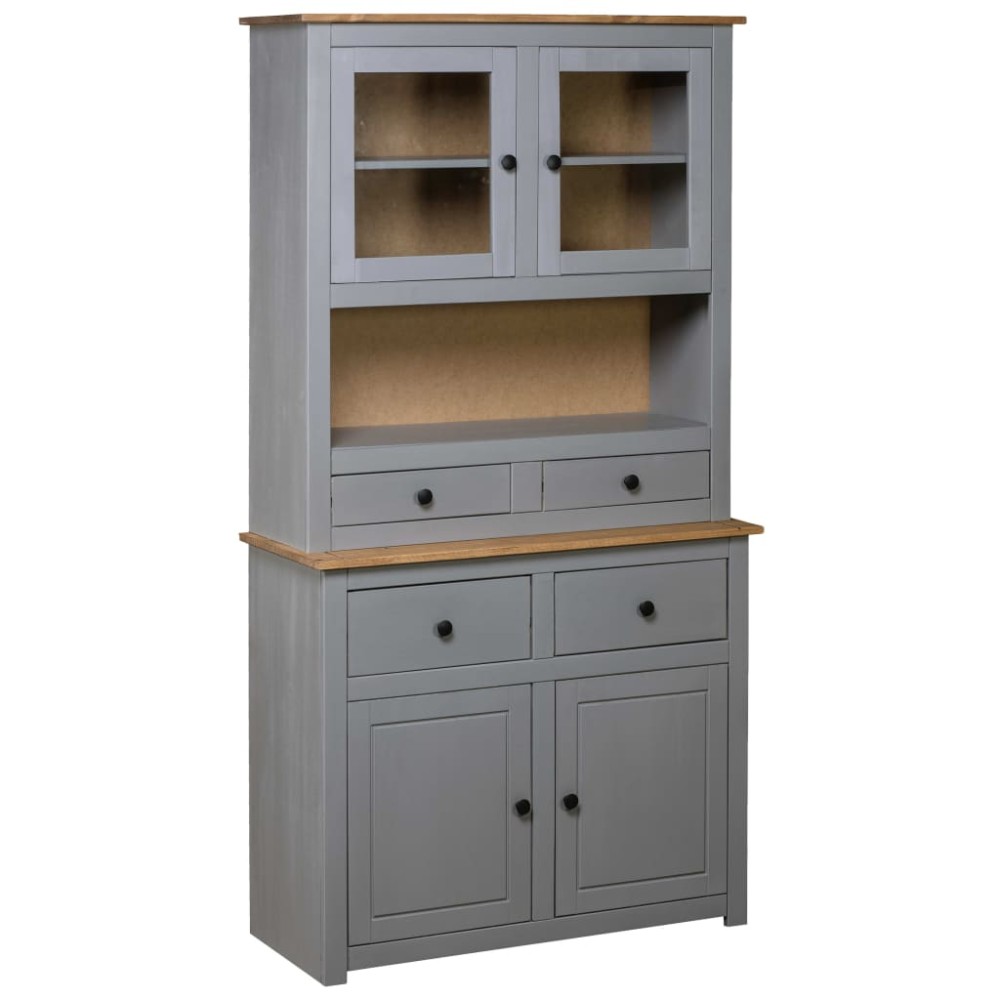 vidaXL Βιτρίνα Γκρι 93x40,5x180cm Μασίφ Ξύλο Πεύκου Σειρά Panama 1 τεμ.
