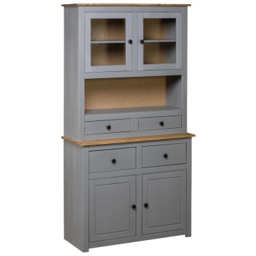 vidaXL Βιτρίνα Γκρι 93x40,5x180cm Μασίφ Ξύλο Πεύκου Σειρά Panama 1 τεμ.