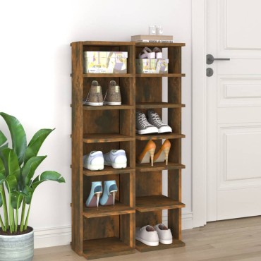 vidaXL Παπουτσοθήκες 2 τεμ. Καπνιστή Δρυς 27,5x27x102cm Επεξεργ. Ξύλο