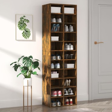 vidaXL Παπουτσοθήκη Καπνιστή Δρυς 54x34x183cm από Επεξεργασμένο Ξύλο