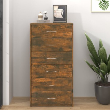 vidaXL Ντουλάπι με 6 Συρτάρια Καπνιστή Δρυς 50x34x96cm Επεξεργ. Ξύλο 1 τεμ.