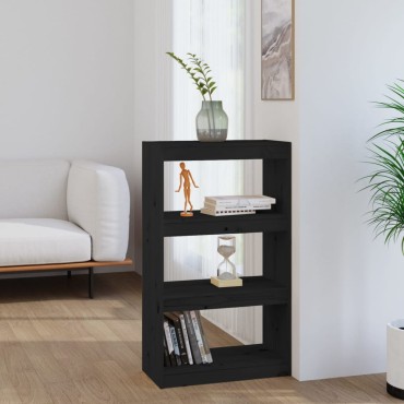 vidaXL Βιβλιοθήκη/Διαχωριστικό Χώρου Μαύρη 60x30x103,5cm Μασίφ Πεύκο 1 τεμ.