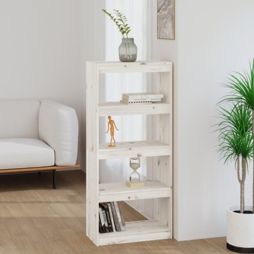 vidaXL Βιβλιοθήκη/Διαχωριστικό Χώρου Λευκή 60x30x135,5cm Μασίφ Πεύκο 1 τεμ.