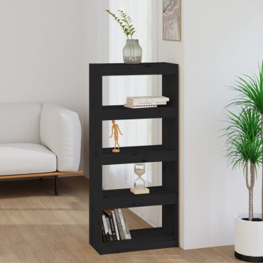 vidaXL Βιβλιοθήκη/Διαχωριστικό Χώρου Μαύρη 60x30x135,5cm Μασίφ Πεύκο 1 τεμ.