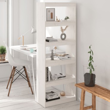 vidaXL Βιβλιοθήκη/Διαχωριστικό Χώρου Λευκή 60x30x167,5cm Μασίφ Πεύκο 1 τεμ.