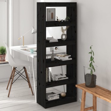 vidaXL Βιβλιοθήκη/Διαχωριστικό Χώρου Μαύρη 60x30x167,5cm Μασίφ Πεύκο 1 τεμ.