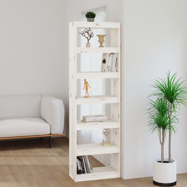 vidaXL Βιβλιοθήκη/Διαχωριστικό Χώρου Λευκή 60x30x199,5cm Μασίφ Πεύκο 1 τεμ.