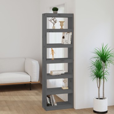vidaXL Βιβλιοθήκη/Διαχωριστικό Χώρου Γκρι 60x30x199,5cm Μασίφ Πεύκο 1 τεμ.