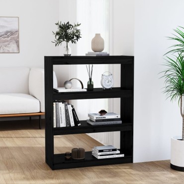 vidaXL Βιβλιοθήκη/Διαχωριστικό Χώρου Μαύρη 80x30x103,5cm Μασίφ Πεύκο 1 τεμ.