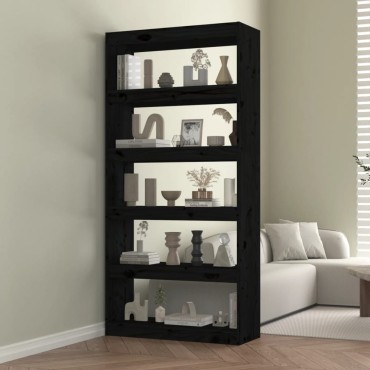 vidaXL Βιβλιοθήκη/Διαχωριστικό Χώρου Μαύρη 80x30x167,4cm Μασίφ Πεύκο 1 τεμ.