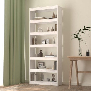 vidaXL Βιβλιοθήκη/Διαχωριστικό Χώρου Λευκή 80x30x199,5cm Μασίφ Πεύκο 1 τεμ.
