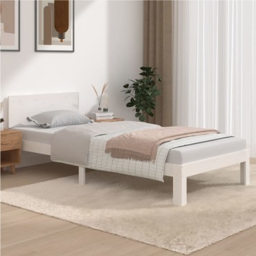vidaXL Πλαίσιο Κρεβατιού Λευκό 90x200cm από Μασίφ Ξύλο Πεύκου 1 τεμ. - Μονό