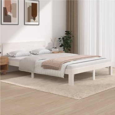 vidaXL Πλαίσιο Κρεβατιού Λευκό 140x200cm από Μασίφ Ξύλο Πεύκου 1 τεμ. - Διπλό