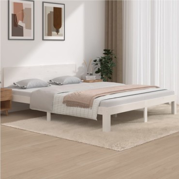 vidaXL Πλαίσιο Κρεβατιού Λευκό 160x200cm από Μασίφ Ξύλο Πεύκου 1 τεμ. - Διπλό