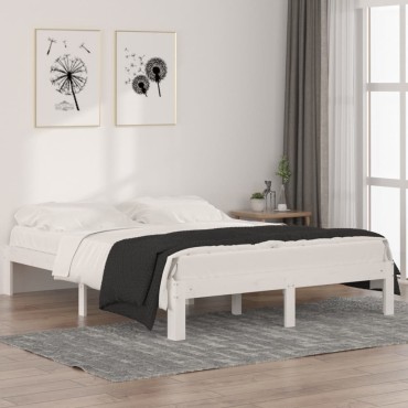 vidaXL Πλαίσιο Κρεβατιού Λευκό 140x190cm από Μασίφ Ξύλο Πεύκου 1 τεμ. - Μονό