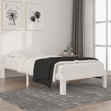 vidaXL Πλαίσιο Κρεβατιού Λευκό 90x200cm από Μασίφ Ξύλο Πεύκου 1 τεμ. - Μονό