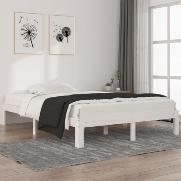 vidaXL Πλαίσιο Κρεβατιού Λευκό 140x200cm από Μασίφ Ξύλο Πεύκου 1 τεμ. - Διπλό