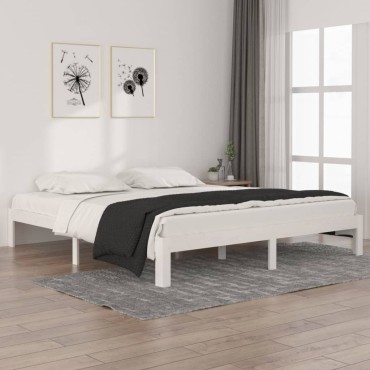 vidaXL Πλαίσιο Κρεβατιού Λευκό 180x200cm Μασίφ Ξύλο Super King 1 τεμ. - Διπλό