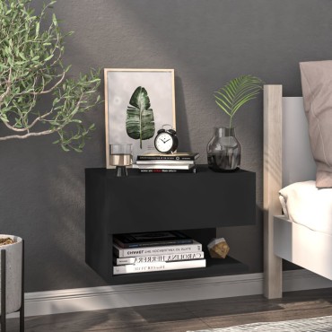vidaXL Κομοδίνο Επιτοίχιο Μαύρο 46x29,5x30cm 1 τεμ.