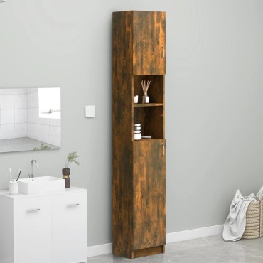 vidaXL Ντουλάπι Μπάνιου Καπνιστή Δρυς 32x25,5x190cm Επεξεργ. Ξύλο