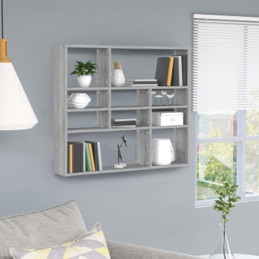 vidaXL Ραφιέρα Τοίχου Γκρι Sonoma 90x16x78cm από Επεξεργασμένο Ξύλο 1 τεμ.